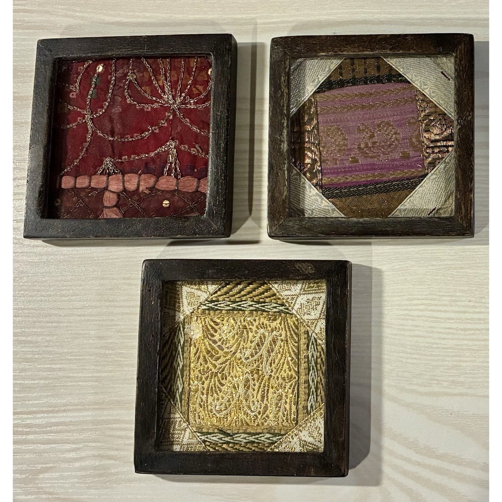 Boho Decorated Silk Cloth Wood And Glass Frames Wall Hangings Coasters Eclectic